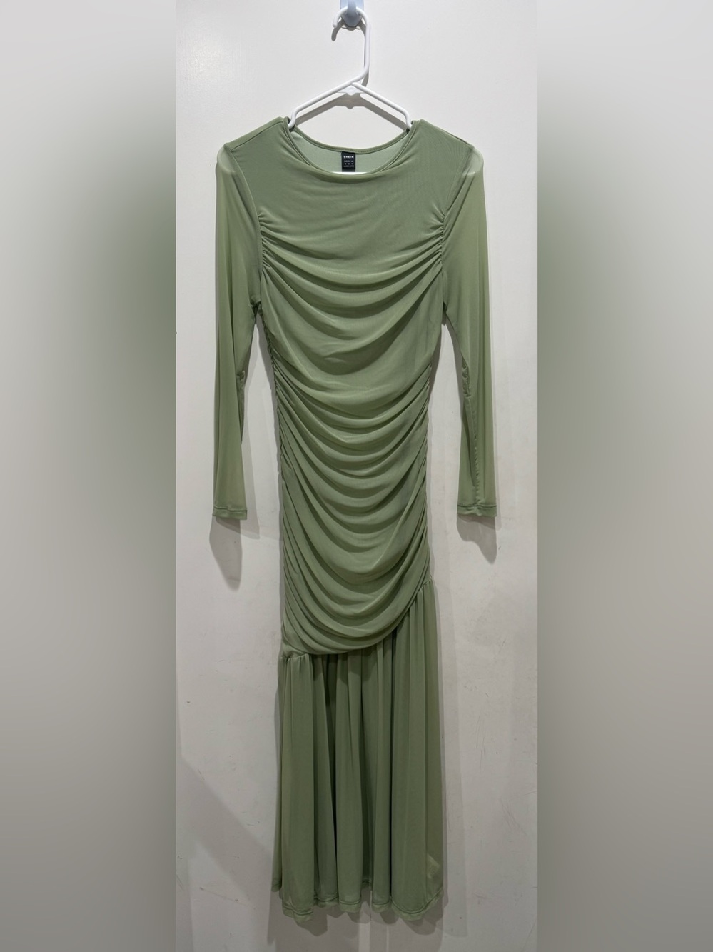SHEIN Sage Green Ruched Long-Sleeve Maxi Dress